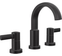 Delta Albion Grifo de baño generalizado de 3 agujeros, grifo de fregadero de baño negro mate, grifo de baño de 2 asas, grifo de baño, montaje de drenaje push-pop de metal,