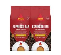 Delta Cafés - Café en Grano Espresso Bar - 2 Paquetes de 1 Kg - Intensidad 14 - Mezcla de Granos de Café Arábica y Robusta con Tueste Natural - Muy Aromático con Sabor a Caramelo y Nueces Tostadas