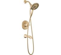 Delta Faucet Albion 14 Series - Juego de grifos para bañera y ducha con asa única, juego de accesorios de ducha de color dorado con doble cabezal de ducha In2ition 2 en 1 con 4 ajustes, bronce