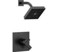 Delta Faucet Ara Serie 17 - Kit de ducha de doble función, cabezal de ducha H2Okinetic de un solo pulverizador, grifo de ducha negro, kit de molduras de ducha Delta, negro mate T17267-BL (válvula no