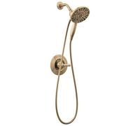 Delta Faucet Arvo Serie 14 - Grifo de ducha de un solo mango, kit de moldura de ducha con 4 pulverizadores In2ition 2 en 1, cabezal de ducha de mano doble con manguera, bronce champán 142840-CZ-I