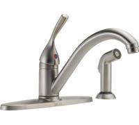 Delta Faucet Classic - Grifo de fregadero de cocina de una sola manija con pulverizador lateral en acabado a juego, inoxidable 400-SS-DST
