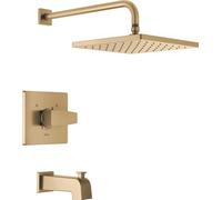 Delta Faucet Modern Raincan - Kit de moldura cuadrada de una sola función para bañera y ducha, juego de grifo dorado, cabezal de ducha de lluvia dorado, kit de ducha Delta bronce champán T14468-CZ-PP