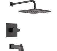 Delta Faucet Modern Raincan - Kit de molduras cuadradas de una sola función para bañera y ducha, color negro, juego de grifo de bañera, cabezal de ducha tipo lluvia negro, kit de molduras de ducha