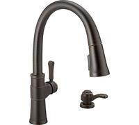 Delta Faucet Spargo - Grifo para fregadero de cocina con pulverizador abatible, tecnología ShieldSpray y cabezal de pulverización de acoplamiento magnético, bronce veneciano 19964Z-RBSD-DST