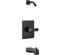 Delta Faucet Velum 14 Series - Juego de grifo de bañera y ducha negro de una sola función, kit de moldura de válvula, mango de ducha, kit de moldura de ducha Delta negro mate T14437-BLLHD (cabezal de