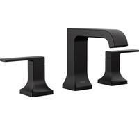 DELTA - Grifo de Baño Velum™ con Punta Curvada de Terciopelo de 3 Agujeros, Grifo de Lavabo Negro Mate, 2 Mangos, Conjunto de Drenaje Emergente, Ahorro de Agua Watersense, Acabado Duro