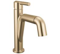 Delta Nicoli 1 Hole Brushed Gold Bathroom Faucet with Sprayer, Single Hole Bathroom Sink Faucet with Pull Out Sprayer for Vanity, Push-Pop Drain, Champagne Bronze 15849LF-CZPD