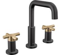 Delta Nicoli Matte Black/Brushed Gold Bathroom Faucet 3 Hole, 8 Inch Widespread Bathroom Sink Faucet for Vanity, Push-Pop Drain Assembly, Matte Black/Champagne Bronze 35894LF-GZ
