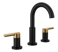 Delta Nicoli Matte Black/Brushed Gold Faucet 3 Hole, 8 Inch Widespread Bathroom Sink Faucet for Vanity, Push-Pop Drain Assembly, Matte Black/Champagne Bronze 35749LF-GZ