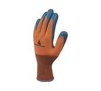 Delta Plus VE733OR07 Guante de poliéster de punto fino, palma recubierta de látex, naranja / azul marino, talla 07