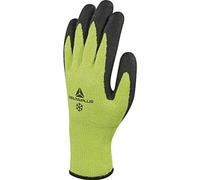 Delta Plus vv737ja08 Guantes de alto rendimiento, palma con revestimiento de espuma de látex, Amarillo neón de color negro, 08, 60 unidades)