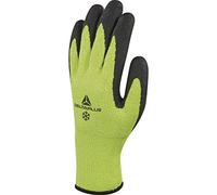Delta Plus vv737ja09 Guantes de alto rendimiento, palma con revestimiento de espuma de látex, Amarillo neón de color negro, 09, 60 unidades)