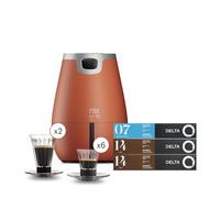 Delta Q - Cafetera de Cápsulas Rise - Terracota - 19 Bares de Presión | Extracción Inversa - 2 Tazas Grandes y 4 Pequeñas Compatibles - 20 Cápsulas Intensidad 14 y 10 Cápsulas Descafeinado