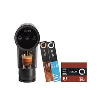 Delta Q Cafetera lconiQ + 60 cápsulas - Cafetera de café de cápsulas + 1 pack de 40 cápsulas intensidad 10 + 1 pack 10 cápsulas descafeinado + 1 pack 10 cápsulas café con canela