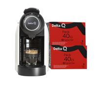 Delta Q - Pack Cafetera Delta Q Evolution Blanca - Para Bebidas Calientes y Cafés - Sencilla y Práctica - Diseño Elegante - Fácil de Usar - Incluye 2 Pack XL Qharacter 40 Cápsulas