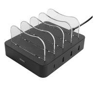 DELTACO Estación de Carga Compatible con USB 3 Puertos USB-A + 1 Puerto USB-C (sin câble) (Negro)