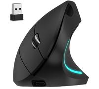 Delton Ratón ergonómico vertical recargable, diseño de 6 botones, receptor unificador USB de 2.4 GHz, compatible con PC, Mac, portátil, Chromebook, color negro