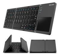 Delton Teclado Bluetooth plegable F75 con panel táctil, diseño compacto y portátil, teclado inalámbrico recargable, compatible con PC, portátil, iMac, tabletas y teléfonos inteligentes, color negro