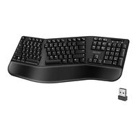 Delton Teclado ergonómico inalámbrico, teclado USB de 2.4 G, de tamaño completo con cómodo reposamuñecas, silencioso y receptivo, 105 teclas con núcleo completo, compatible con PC, Mac y dispositivos