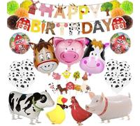 Deluisho Decoraciones de Animales de Granja para Animales de Cumpleaños, Decoraciones de Cumpleaños de Ani-males Juego de Globos Fiesta Cumple-años Globos con Tema de Granja Bandera