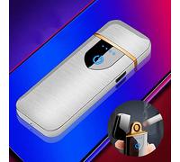 Deluisho Gas Mecheros, Encendedor Electrónico, Mechero de Arco, Carga USB/Resistente al Viento/Encendedor Táctil Duradero, Encen-dedor de Cigarrillos de Bolsillo (Plateado)