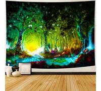 Delur Tapiz de bosque de fantasía, río místico, encantado, árbol de hadas mágico, tapiz de amanecer, atardecer, naturaleza, psicodélico, cabecero para colgar en la pared, para dormitorio, sala de