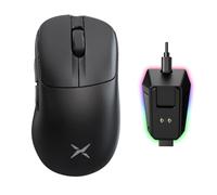 DELUX Ratón inalámbrico ergonómico para Juegos M500 Pro, 58,5 g Ligero, frecuencia de sondeo de 8000 Hz, Base de Carga RGB, PAW3395 con 26000DPI, conexión trimodal, Rueda Dorada TTC (Negro)