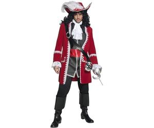 Deluxe Authentic Pirate Captain Costume, Red - Deluxe Authentic Pirate Captain Costume, Red, Jacket, Trousers, Top Attached Belt & Cravat - XL