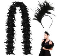Deluxe Boa, Diadema Negra y Chic con Plumas Artificiales para Decoración,Boa De Plumas Carnaval, Accesorio de Disfraz - Tocado Ideal para Madrina y Bodas