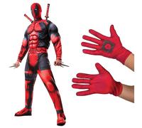 Rubies Disfraz Deadpool Deluxe para adultos, Jumpsuit con pecho musculoso, cubrebotas y máscara, Oficial Marvel para Carnaval, Halloween, Fiestas