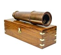 Deluxe Nautical Pirate Boat Brass Spyglass with Functional Optical Zooms & Genuine Rosewood Storing Case Anchor Emblem Inlaid | Nagina International (32 Inches, Antique Black)
