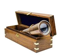 Deluxe Nautical Pirate Boat Brass Spyglass with Functional Optical Zooms & Genuine Rosewood Storing Case Anchor Emblem Inlaid | Nagina International (32 Inches, Antique Copper (W/Box))