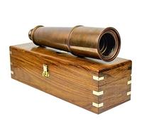 Deluxe Nautical Pirate Boat Brass Spyglass with Functional Optical Zooms & Genuine Rosewood Storing Case Anchor Emblem Inlaid | Nagina International (32 Inches, Antique Brass (W/Box))