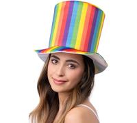Smiffys Sombrero de lujo con diseño de rayas de arco iris, artículos de orgullo gay, accesorios de disfraz para adultos