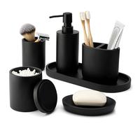 DELUXXOO® Juego de 6 accesorios de baño de, color negro mate para organización y decoración, dispensador de jabón, jabonera, vasos