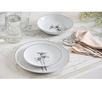 Delys-By-Verceral Vajilla de porcelana THE FLORAL (18 piezas, 6 personas, platos planos, hondos y de postre, decoración floral negra)