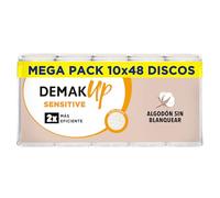 Demak'Up Sensitive 10x48 Discos de algodón desmaquillantes Ovalados - Fibra de Algodón Natural Sin Blanquear - 480 Discos de algodón