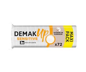 Demak'Up Sensitive x72 - Discos Desmaquillantes Ultra Suaves para Pieles Sensibles - Cara y Ojos - Fibra de Algodón 100% Natural - Paquete con 72 Discos