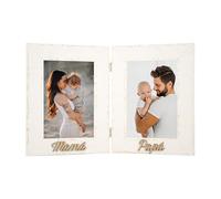 Demark - Marco Fotográfico Familiar Doble de Madera con Texto Personalizable Mamá y Papá - Ideal para 2 Fotos 10x15 cm Vertical, Regalo Ideal para Padres