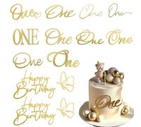 Demarsen 10 Pieza Cake Topper 1er Cumpleaños,One Decoracion Tarta Primer Cumpleaños con 2Pcs Happy Birthday Deco,One Cumpleaños Infantil Decoración para Aniversario Celebración Fiesta