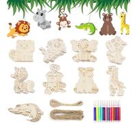 Demarsen 27 Piezas Kit Manualidades Animales,Animal de Madera para Niños con 12 Rotuladores de Colores,Decoración de Madera de Animales para Regalo Cumpleaño Navidad