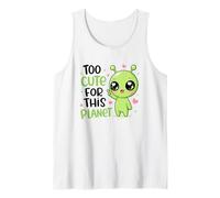 Demasiado Lindo para Este Planeta Extraterrestre OVNI Abducción Kawaii Sci Fi Camiseta sin Mangas