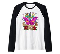 Demasiado Queer para tu Comodidad Arco Iris Mariposa Tatuaje Arte LGBT Camiseta Manga Raglan