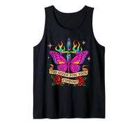 Demasiado Queer para tu Comodidad Arco Iris Mariposa Tatuaje Arte LGBT Camiseta sin Mangas