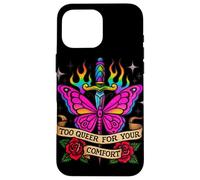 Demasiado Queer para tu Comodidad Arco Iris Mariposa Tatuaje Arte LGBT Carcasa para iPhone 16 Pro MAX