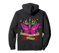 Demasiado Queer para tu Comodidad Arco Iris Mariposa Tatuaje Arte LGBT Sudadera con Capucha