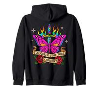 Demasiado Queer para tu Comodidad Arco Iris Mariposa Tatuaje Arte LGBT Sudadera con Capucha