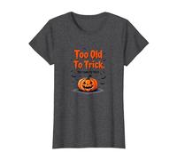 Demasiado Viejo para engañar Demasiado Joven para Tratar el Humor de Halloween Camiseta, Mujer, Jaspeado Oscuro, M