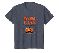 Demasiado Viejo para engañar Demasiado Joven para Tratar el Humor de Halloween Camiseta, Niños, Azul Jaspeado, 8 años